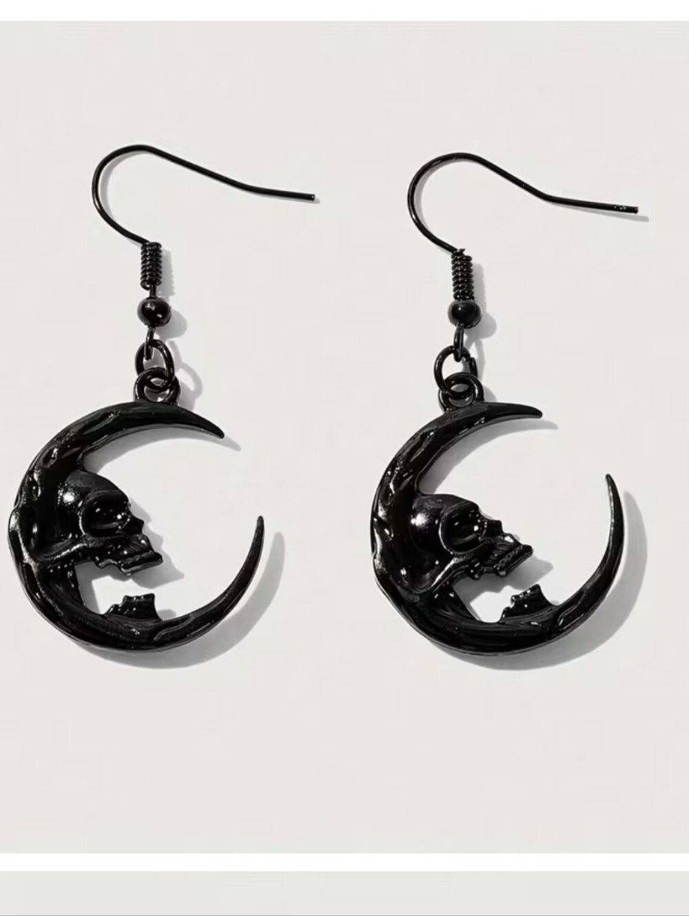 Gothic Skull & Crescent Moon Dangle Earrings